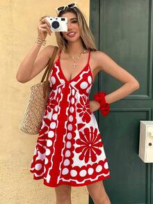 Breezaya Floral Print Cami Dress - Red - View 3