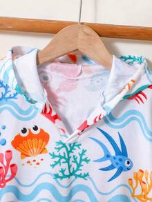 SHEIN Little Byeori 3D恐龙图案柔软舒适双面羊羔绒连帽泳衣罩衫，适合搭配沙滩裤、毛巾、浴袍，是春夏郊游、情人节、约会、旅行、度假、家庭聚会、返校季、生日派对的理想之选。 - 彩色 - 查看 3