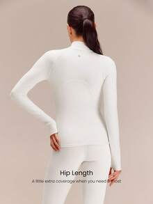 GLOWMODE FeatherFit™ Slim-It Streamline Performance Secure Pockets Zip Up Long Sleeve Jacket Low Impact Yoga Pilates Daily Spring Summer - White - View 3