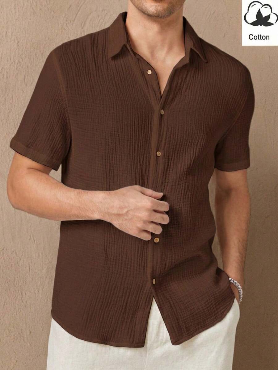 Manfinity VCAY Men's Woven Casual Short Sleeve Shirt - Rust Brown - View 1