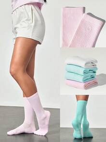 GLOWMODE 3双装袜子，柔软透气网眼面料，带刺绣Logo，适合健身房日常穿着。 - White+Pink+Blue - 查看 8