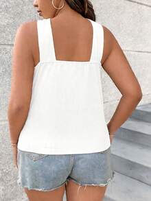 EMERY ROSE Plus Size Color Block Spaghetti Strap Top Graphic Tees Women Tops Vacation Formal Allover White Summer Casual - White - View 2