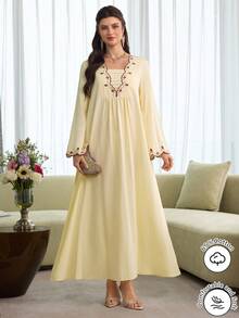 Al Najma Elegant Embroidered Flare Sleeve Dress, Fashionable For Spring/Summer - Yellow - View 8