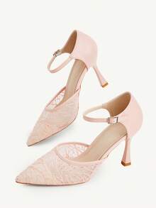 CUCCOO CHICEST 女士秋季新款后背网眼细高跟尖头刺绣鞋 - 粉色 - 查看 8