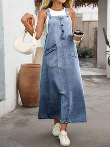 EMERY ROSE Plus Size New Loose Distressed Denim Dress - Medium Wash - View 1