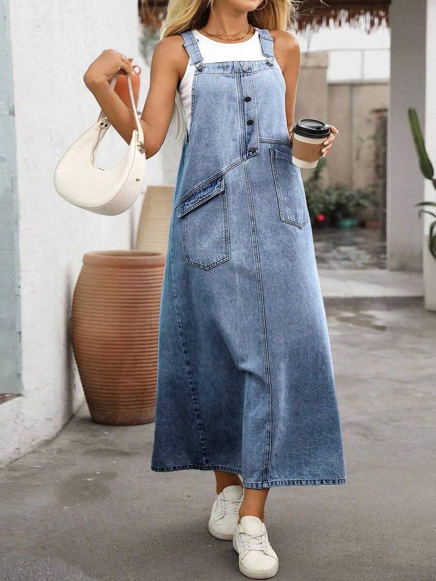 EMERY ROSE Plus Size New Loose Distressed Denim Dress - Medium Wash - View 1