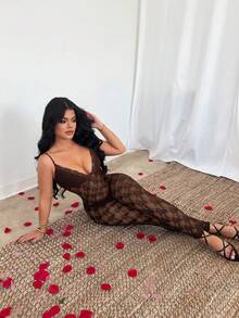 SHEIN SXY Sexy Sheer Lace Jumpsuit - Brown - View 9