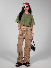 Comfortcana Women's Summer Basic Short Sleeve T-Shirt, Made Of Pure Cotton Fabric With Washing Treatment, Military Green,Summer Top - Army Green - View 14