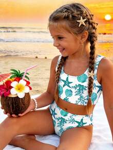 SHEIN Young Girls' Casual Minimalist Camisole & Triangle Bikini Swimsuit Set, Suitable For Summer - Multicolor - View 3