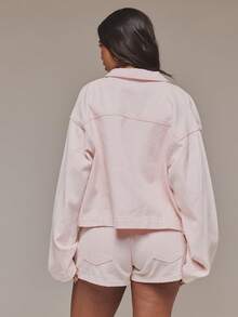 MUSERA Flared Sleeve Oversized Washed Denim Jacket Spring Summer Cute Cosy Cottage Core Spring Dew - Pink - View 2