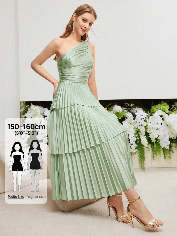 WOMEN'S PLEATED SHOULDER SLIM DRESS, SUITABLE FOR WEDDING GUEST IN SPRING/SUMMER