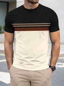 Manfinity Homme Men's Striped Crew Neck Short Sleeve Casual T-Shirt, Summer - Multicolor - View 1