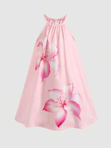 SHEIN 年轻女孩休闲舒适露背碎花连衣裙 - 粉色 - 查看 5