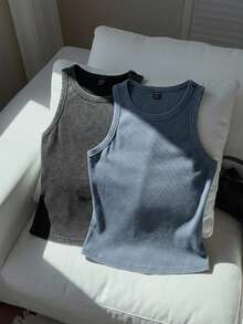 Comfortcana 2-Color Snowflake Jacquard Knit Camisole Set,Summer Top - Blue - View 6