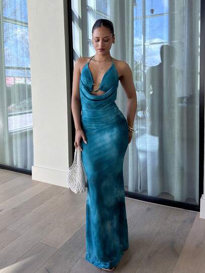 LHSEPT 针织绿色扎染印花渐变网眼露背鱼尾深 V 领连衣裙，女士休闲夏日度假装，女士生日装，海滩必备品，女士机场装，俱乐部装，女士乡村装，欧洲夏季，茶会礼服，生日礼服，返校，返校节，老钱风格女士，街头女士，Y2k，夜间外出，秋季服装，冬季服装，可爱，外出装，飘逸连衣裙，适合外出、音乐会、派对、俱乐部服装、约会、夜间外出、度假、海滩服装、花园婚礼宾客礼服、女士优雅连衣裙、情人节、波西米亚风、节日服装、毕业服装、秋冬季