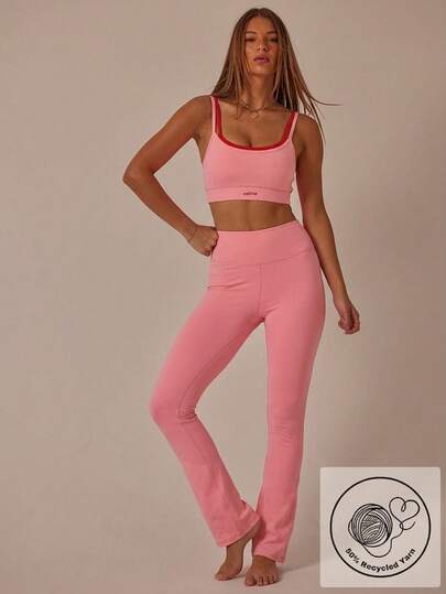 Aralina Crop top med dubbla remmar och hög midja och stretchiga träningsset för kvinnor