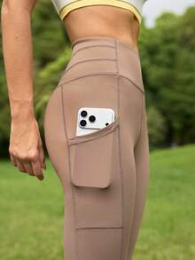 SHEIN In My Nature 女士口袋休闲百搭日常穿着及户外打底裤 - 棕色 - 查看 2