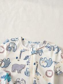 2 Pieces Baby Boys Summer Pajamas Set,Cute White Cloud & Bear Print Soft Stretchy Knit Home Wear,Lounge Short Sleeve Top & Long Pants,Snug Fit - Multicolor - View 3
