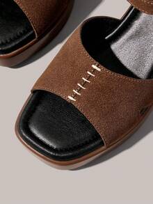 Styleloop Sandal nữ mũi vuông đế PU, vải nỉ, thời trang, đơn giản, thoáng khí và thoải mái, quai cài khóa cho tiệc tùng và dạ tiệc hàng ngày, gót hở, phong cách Bohemian, không khí lễ hội, mặc mùa hè, món đồ không thể thiếu khi đi du lịch - màu nâu - Xem 5