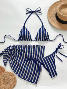 Swim Vcay 女士三件套纹理面料比基尼套装，度假休闲款 - 彩色 - 查看 5
