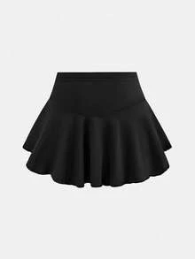 SHEIN Young Girl Summer Solid Color High Waist Sportswear - Black - View 4