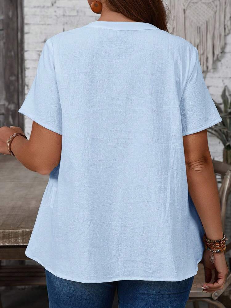 Plus Size Women Floral Embroidery Pattern Casual Versatile Daily Wear Shirt