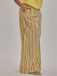 MUSERA Plus Size Striped Tailored Wide Leg Trousers Spring Summer Elegant Holiday Vacation Beach Late Checkout Fall - Multicolor - View 3