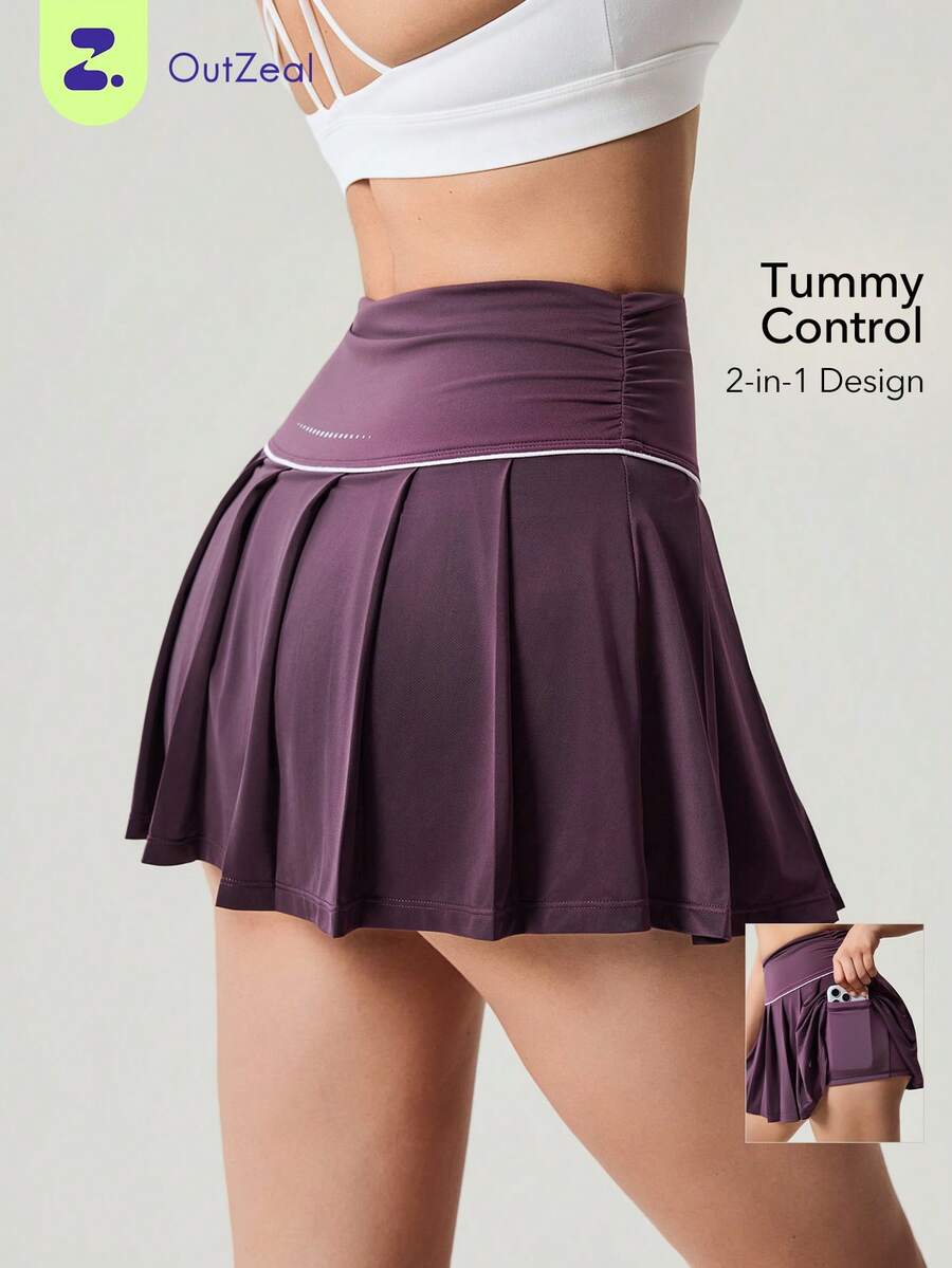 OutZeal Women Sports Skirts Tennis Workout Wear Mini Pleated Skirt Buttery Soft Tummy Control Built-In Shorts Active Bottoms - Purple - View 1