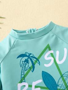 新生儿夏季度假椰树印花泳衣套装 - 綠色 - 查看 9