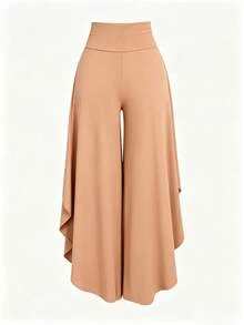 SHEIN Franclia Women's Asymmetrical Loose Casual Pants, Suitable For Summer And Graduation Outfits - Camel - View 3