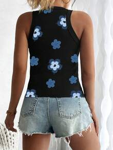 Flirla Women's Casual Floral Print Round Neck Fitted Vest, Perfect For Summer Wear, Stylish And Versatile. - Multicolor - View 2