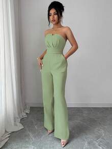 Rafferiza Women's Fashionable Solid Color Ruched Bandeau Jumpsuit - Green - View 8