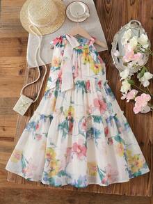 SHEIN Đầm thời trang in họa tiết bằng vải chiffon cho bé gái - Nhiều màu - Xem 2