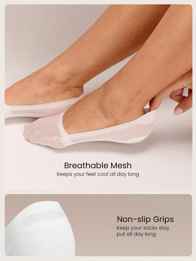 3 Pair Breathable Mesh Breezy Step No-Show Low-Cut Socks With Non-Slip Grips Summer Vacation Holiday Daily Casual Wear