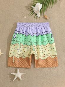 SHEIN GraphicGems Tween Boys Single Piece Printed Beach Shorts - Multicolor - View 2