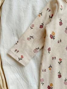 SHEIN 3件套新生女宝宝可爱休闲针织碎花弹力连体衣 - 彩色 - 查看 5