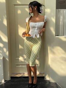Women's Casual Apricot Polka Dot 7/8 Length Carpis Pant - Apricot - View 3