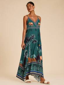 SHEIN TRVLCHIC Đầm không tay in hình voi và chim dành cho nữ, thích hợp cho kỳ nghỉ hè. - Nhiều màu - Xem 6
