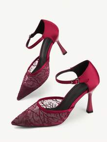 CUCCOO CHICEST 女士秋季新款后背网眼细高跟尖头刺绣鞋 - 紅色 - 查看 8