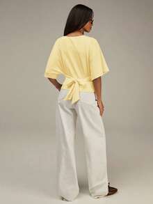 Athîral Top sin espalda de unicolor minimalista para mujer, verano - Amarillo - Ver 4