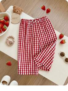 Babygirl Casual Vacation Cute Versatile Red & White Plaid Elastic Waist Pants Baby Red Shorts Toddler Red Shorts Baby Girl Checkered Shorts Red Checkered Shorts Toddler Checkered Shorts - Red - View 7