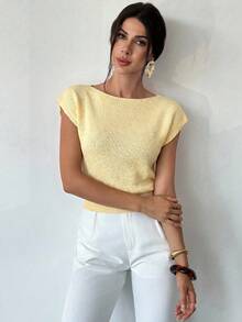Firerie Elegant Loose Casual Versatile Sleeveless Knit Sweater Vest Going Out Tops Women,Tops For School In Fall/Winter - Light Yellow - View 5