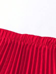 Franclia 大尺碼女款純色梭織優雅百褶裙 - 紅色 - 查看 3