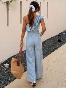 DAZY Women's Casual Ruffled Denim Jumpsuit - Blue - View 2