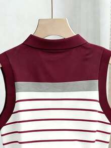 Resyla Women Striped Polo Collar Casual Versatile Tank Top - Multicolor - View 4
