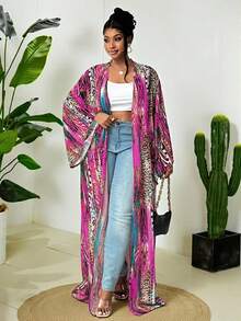 Maweii 2025 New Plus Size Women's Leopard Print Long Lightweight Elegant Jacket, Spring/Summer Outerwear Fall - Multicolor - View 6