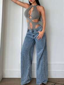 SHEIN SXY 性感露背吊带连体衣 - 深灰色 - 查看 4