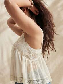 Solflare Plus Size Women Summer Lace Trim Casual Versatile Daily Wear Halter Top - Beige - View 6