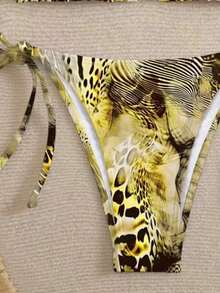 Swim Vcay 女士豹纹露背系带性感比基尼泳装套装，夏季海滩 - 黃色 - 查看 5
