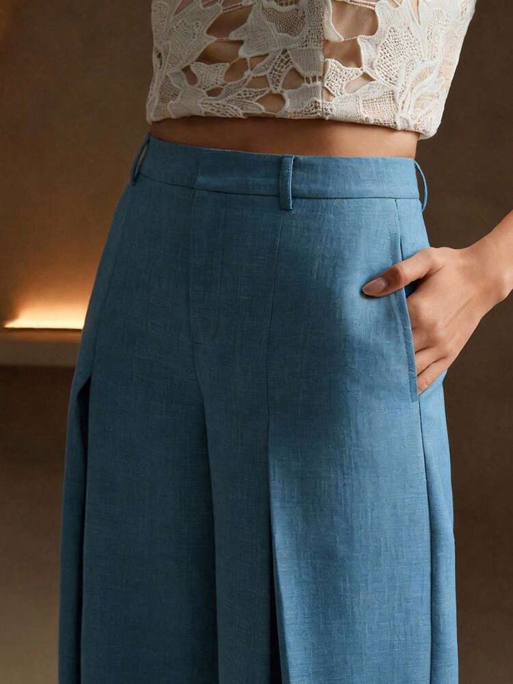 Women's Pleated Design Wide Leg Relaxed Fit Elegant Dress Pants